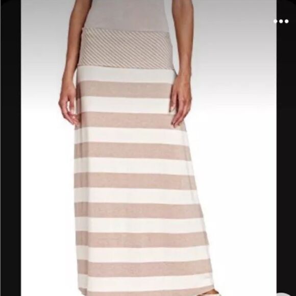 Calvin Klein Fold Over Waist Striped Jersey Maxi Skirt. Size Large. - Picture 1 of 8